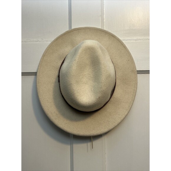 Free People Wide Brim Boho Wool Hat Womens One Size Festival Rancher Ivory - Picture 2 of 8